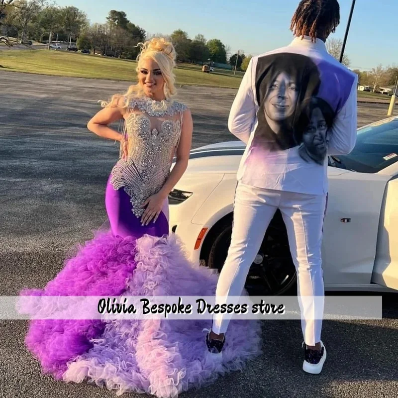 Ruffled Luxury Long Prom Dress For Black Girls Mermaid Sheer Crystals Birthday Party Dresses Women Evening Gown Customized
Ruffled Luxury Long Prom Dress For Black Girls Mermaid Sheer Crystals Birthday Party Dresses Women Evening Gown Customized