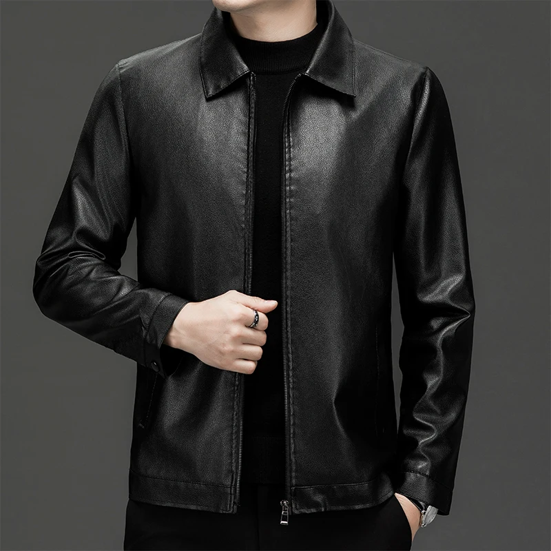 Leather Jacket Men's Lapel Stand Collar Slim Fit Solid Color Windbreaker Autumn Men's Motorcycle Leather Jacket Solid Black Coat
Leather Jacket Men's Lapel Stand Collar Slim Fit Solid Color Windbreaker Autumn Men's Motorcycle Leather Jacket Solid Black Coat