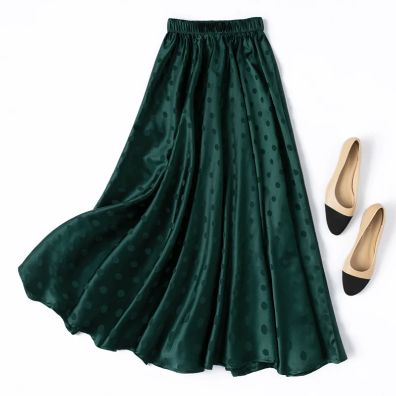93% Mulberry Silk 7% Spandex 21 Momme Charmeuse Silk Green Dots A Line Big-hemline Women Flared Skirt M1492
93% Mulberry Silk 7% Spandex 21 Momme Charmeuse Silk Green Dots A Line Big-hemline Women Flared Skirt M1492