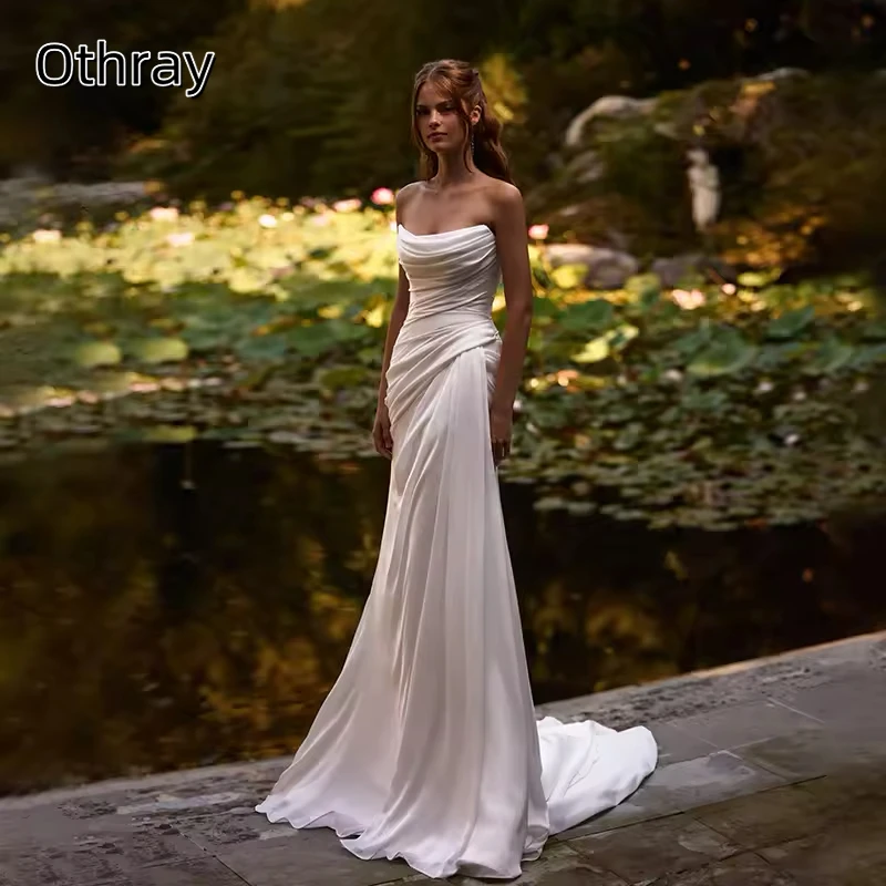 Strapless Mermaid Wedding Dresses Sleeveless Ruched Coset Back Bridal Gown Sweep Train Customized Vestidos De Noiva
Strapless Mermaid Wedding Dresses Sleeveless Ruched Coset Back Bridal Gown Sweep Train Customized Vestidos De Noiva