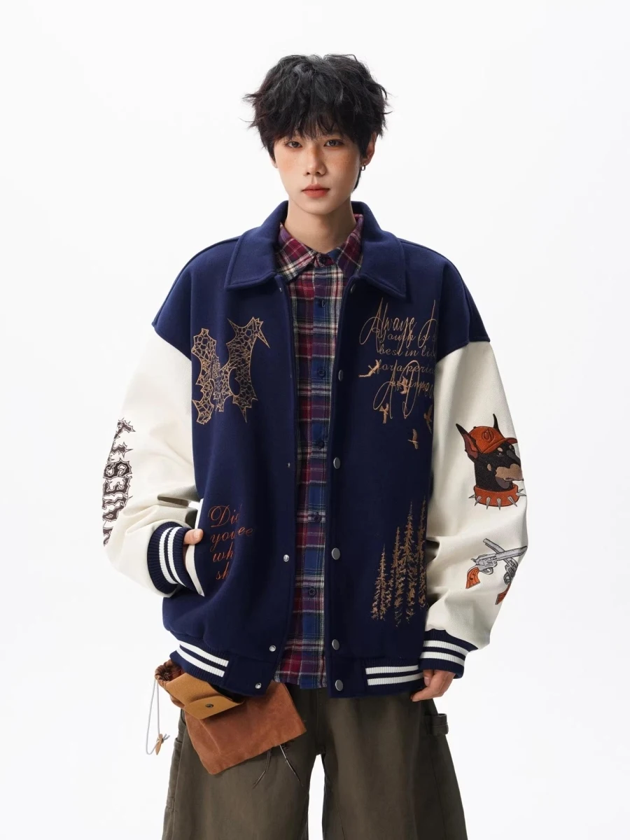 American Sle Heavy Embroidery Patchwork Color Blo Baseball Jaet Men's Trendy High Street Couple Turn-down Collar Coat
American Sle Heavy Embroidery Patchwork Color Blo Baseball Jaet Men's Trendy High Street Couple Turn-down Collar Coat
