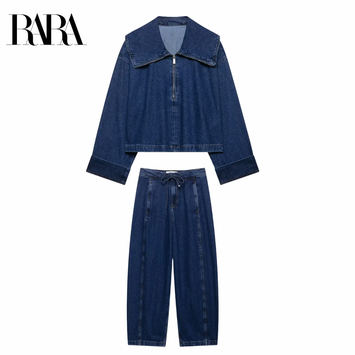 RARA Womens Large Collar Half - Zipper Denim Top and Tied High - Waist Jeans Set Stylish Fashion Ladies Wear
RARA Womens Large Collar Half - Zipper Denim Top and Tied High - Waist Jeans Set Stylish Fashion Ladies Wear