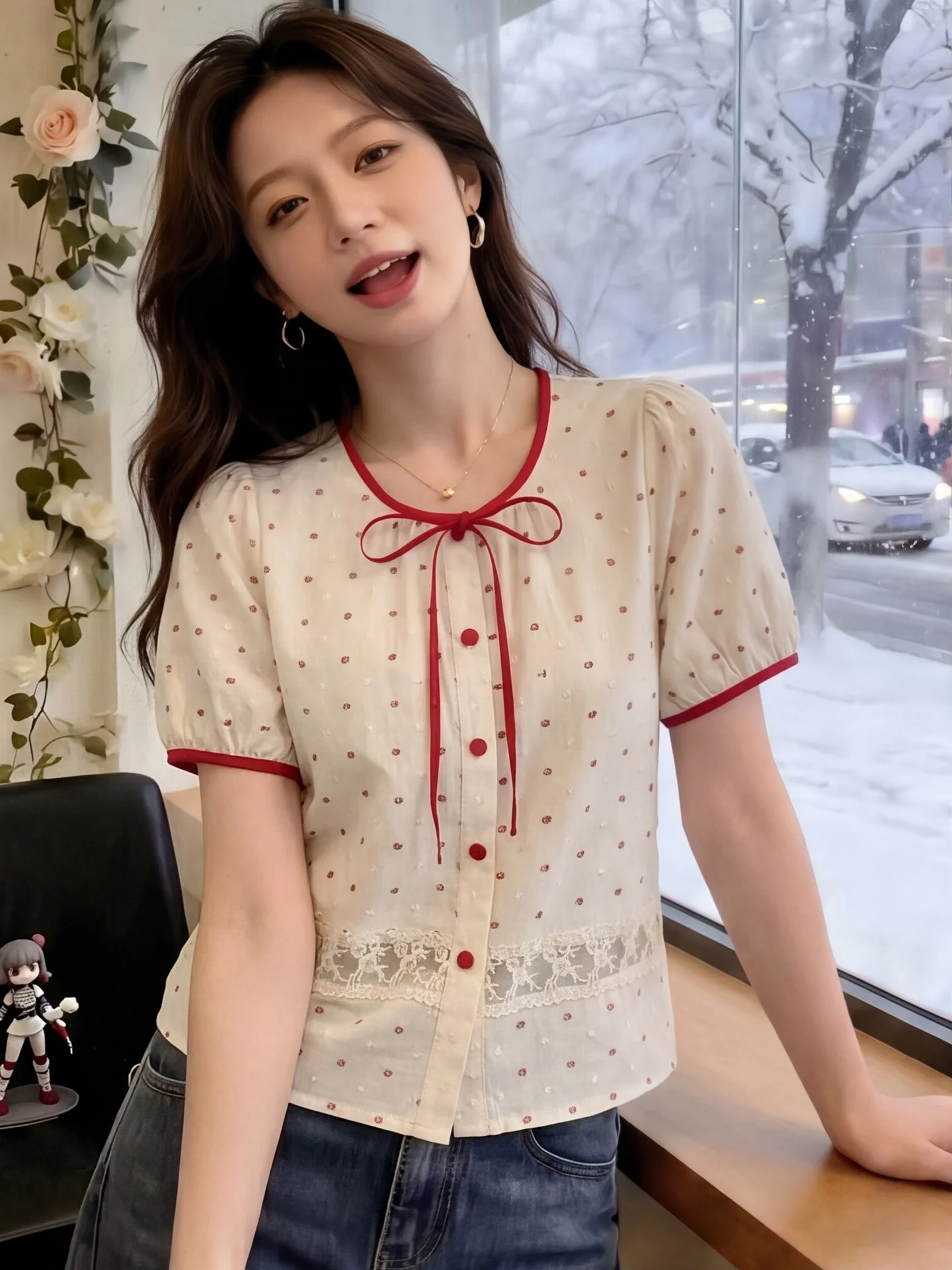Red Floral Knot Lace Patchwork Doll Shirt Summer Sweet Anti-Aging Bubble Sleeve Women's Shirt Beautiful Bubble Slee...
Red Floral Knot Lace Patchwork Doll Shirt Summer Sweet Anti-Aging Bubble Sleeve Women's Shirt Beautiful Bubble Slee...