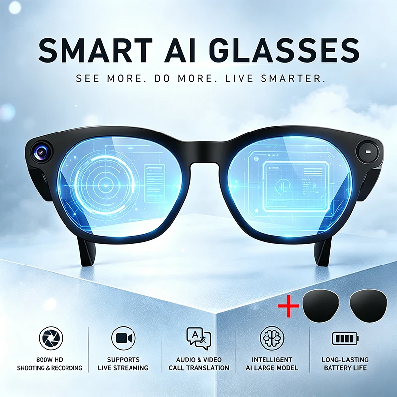 Fashionable Smart Glasses Support Audio and Video Calls Online Translation 800W HD Camera 290mAh Battery Smart Glasses Men Women
Fashionable Smart Glasses Support Audio and Video Calls Online Translation 800W HD Camera 290mAh Battery Smart Glasses Men Women