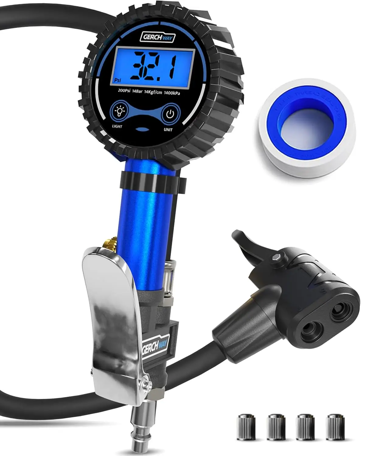 Presta Valve Air Chuck with Gauge – Digital Inflator for Bike Tires – Adapter for Compressor
Presta Valve Air Chuck with Gauge – Digital Inflator for Bike Tires – Adapter for Compressor