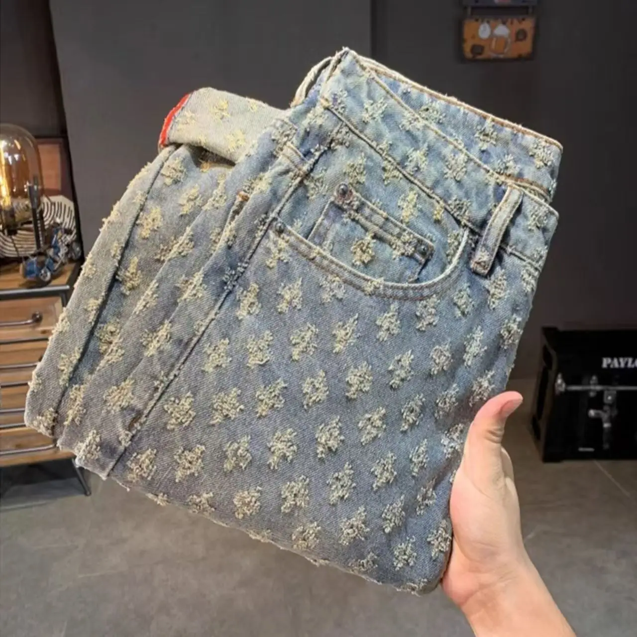 Full-print Jacquard Jeans Men's Summer Trendy high-end Streetwear Pants American High street Straight-leg slightly Flared Pants
Full-print Jacquard Jeans Men's Summer Trendy high-end Streetwear Pants American High street Straight-leg slightly Flared Pants