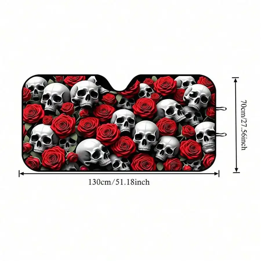 Foldable Car Sunshade With Skull And Red Rose Design UV Protection For Front Windshield
Foldable Car Sunshade With Skull And Red Rose Design UV Protection For Front Windshield