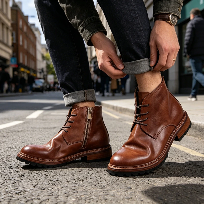 British Style Luxury Outdoor Casual Work Shoes Men Motorcycle Boots Genuine Leather Desert Chelsea Boots Male High Top Fashion
British Style Luxury Outdoor Casual Work Shoes Men Motorcycle Boots Genuine Leather Desert Chelsea Boots Male High Top Fashion
