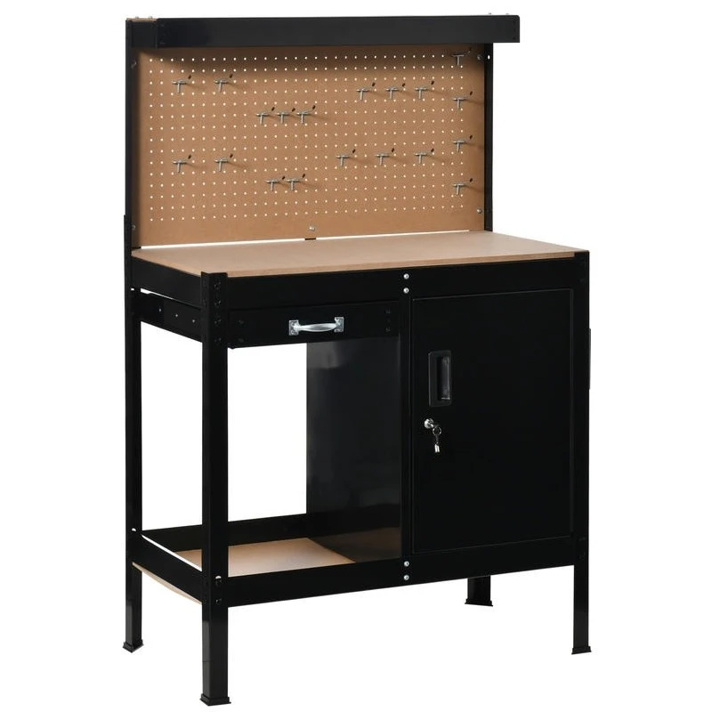 Multipurpose Workbench, Workshop Tool Table with Slide Drawer. Peg Board, Storage Cabinet with Keys
Multipurpose Workbench, Workshop Tool Table with Slide Drawer. Peg Board, Storage Cabinet with Keys