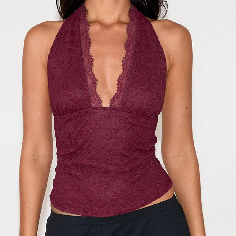 Coquette Low V-neck Lace Crop Tops Ladies Vintage Tie Up Halterneck Camis Tops Backless Slim Fit Tank Vest Sleeveless Shirt Tees
Coquette Low V-neck Lace Crop Tops Ladies Vintage Tie Up Halterneck Camis Tops Backless Slim Fit Tank Vest Sleeveless Shirt Tees