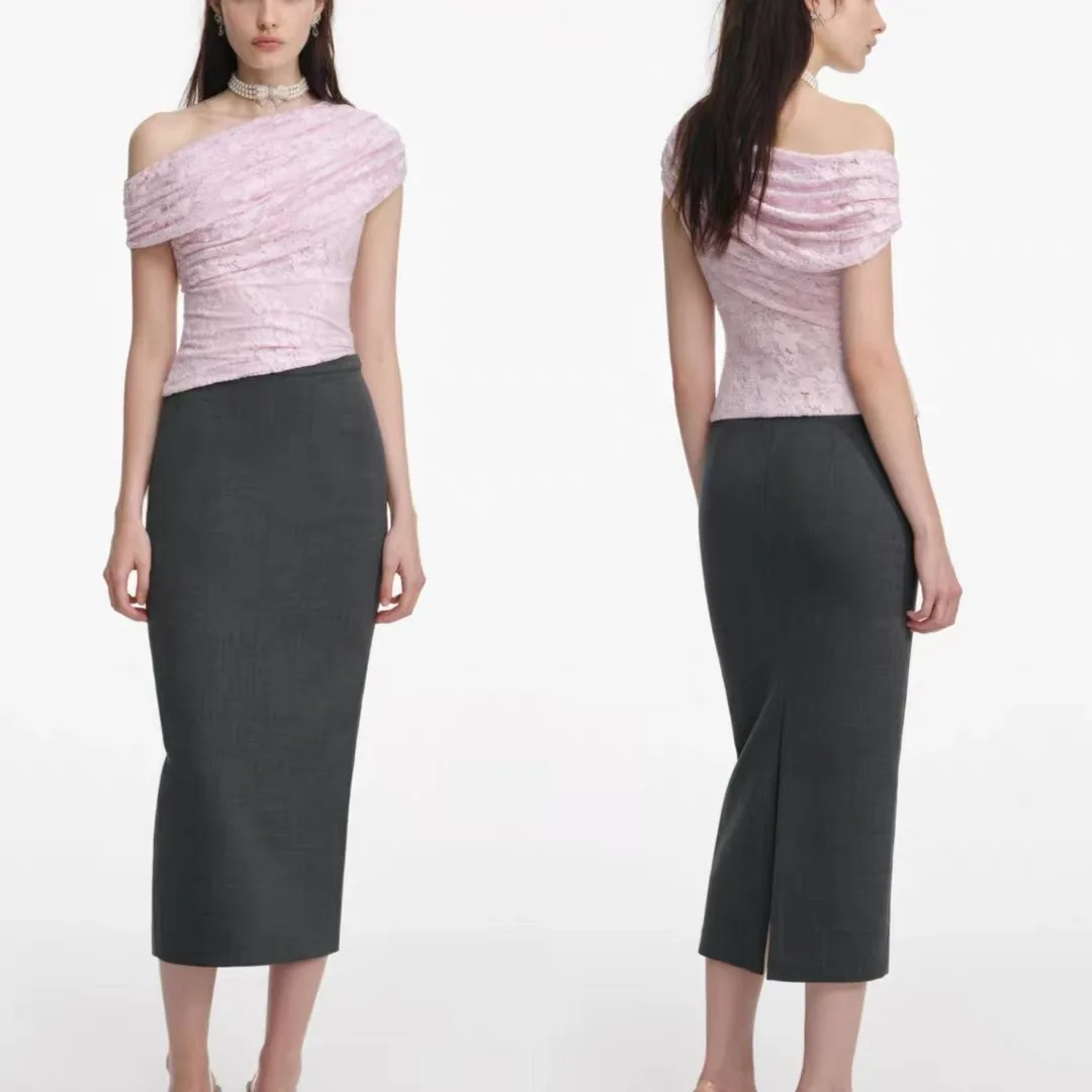 Women Lace rhinestone pink top fashion off-shoulder top
Women Lace rhinestone pink top fashion off-shoulder top