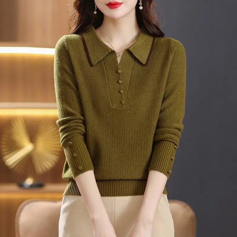 Autumn and Winter Women's Solid Polo Neck Long Sleeve Loose Screw Thread Knitted Sweaters Jumpers Button Fashion Casual Top
Autumn and Winter Women's Solid Polo Neck Long Sleeve Loose Screw Thread Knitted Sweaters Jumpers Button Fashion Casual Top