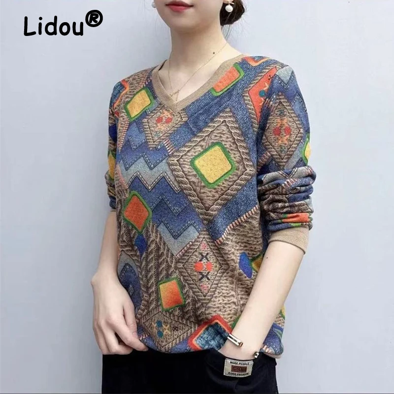 Womens Clothing 2023 Autumn Winter Vintage Fashion Geometric Print Knitwear Female Casual V Neck Long Sleeve Loose Pullover Tops
Womens Clothing 2023 Autumn Winter Vintage Fashion Geometric Print Knitwear Female Casual V Neck Long Sleeve Loose Pullover Tops