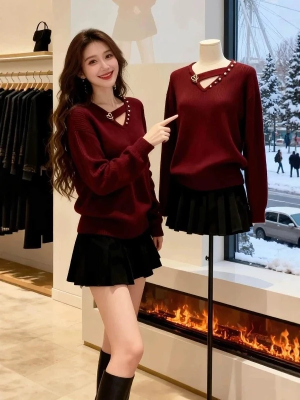 plus Size Long Sve V-Ne Knitwear Women's Spring New Sle Loose Fit Red Top for plus Size Ladies Comfortable Casual Wear
plus Size Long Sve V-Ne Knitwear Women's Spring New Sle Loose Fit Red Top for plus Size Ladies Comfortable Casual Wear