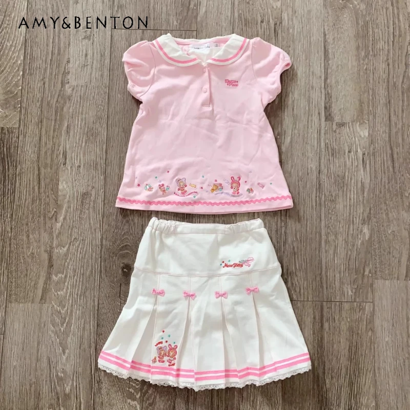 Japanese Original Design Women's Top Navy Collar Cute Pink T-shirt White Cartoon Embroidered Pleated Skirt Uniform Suit Ladies
Japanese Original Design Women's Top Navy Collar Cute Pink T-shirt White Cartoon Embroidered Pleated Skirt Uniform Suit Ladies