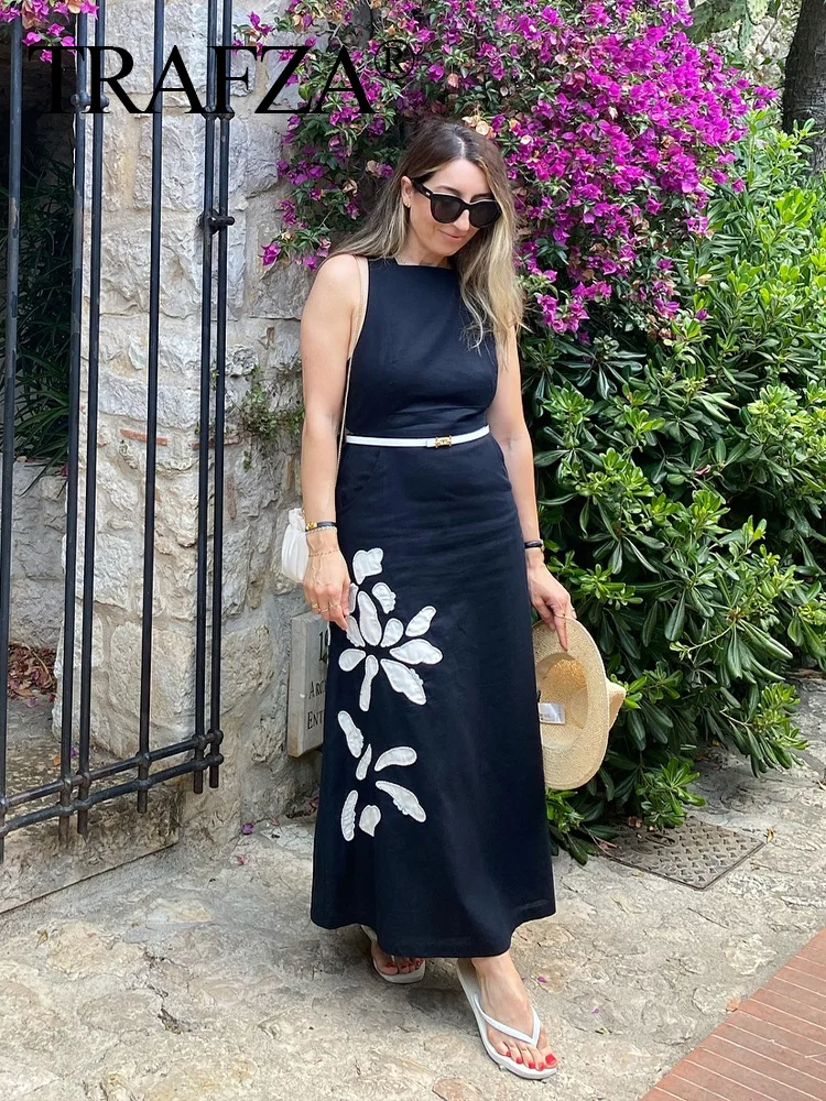 TRAFZA Summer Woman Elegant Embroidery Black Printing Sleeveless Dress Female Chic Backless Zipper Midi Dresses Mujer Vintage
TRAFZA Summer Woman Elegant Embroidery Black Printing Sleeveless Dress Female Chic Backless Zipper Midi Dresses Mujer Vintage
