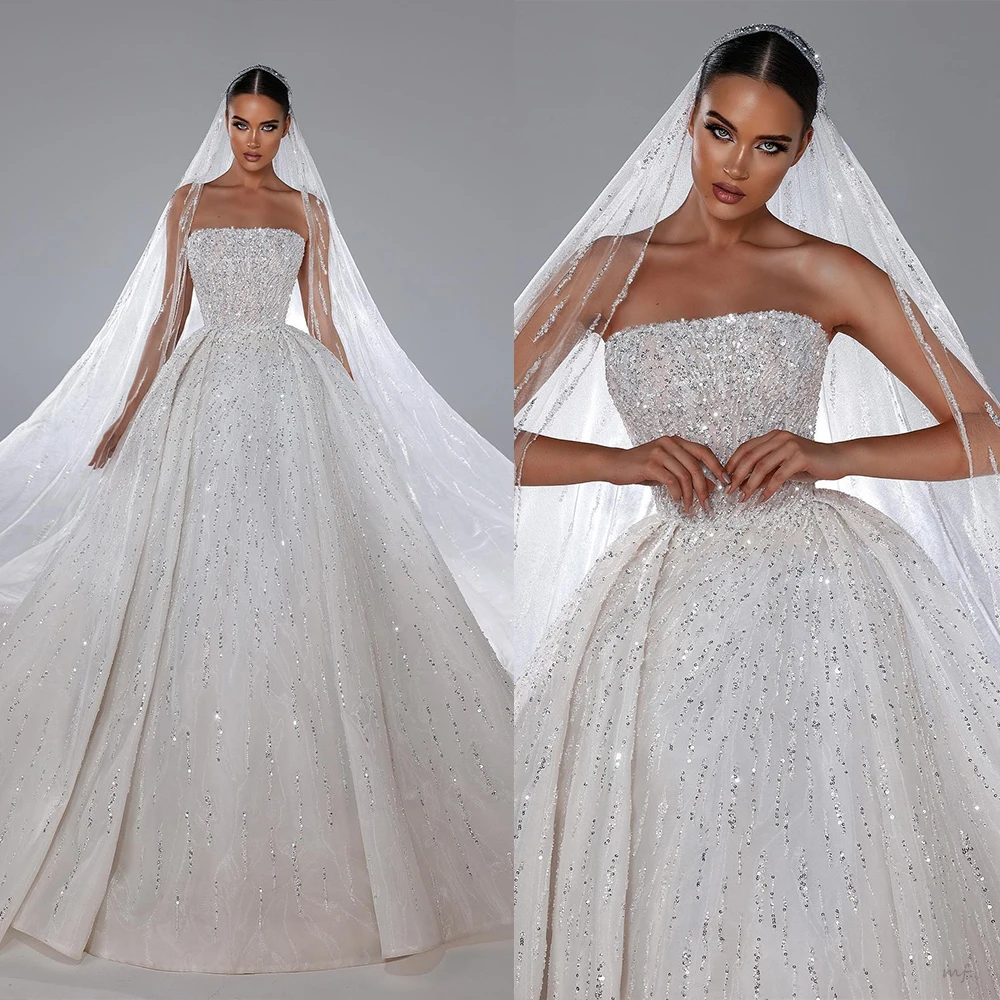 Elegant Wedding Dresses A-Line Strapless Sequins Beading Sleeveless Floor-Length Bride Vestido De Noiva Customized
Elegant Wedding Dresses A-Line Strapless Sequins Beading Sleeveless Floor-Length Bride Vestido De Noiva Customized