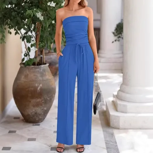 Ladies Solid Color Tube Top Trousers Two Piece Set Fashion Casual Style
Ladies Solid Color Tube Top Trousers Two Piece Set Fashion Casual Style