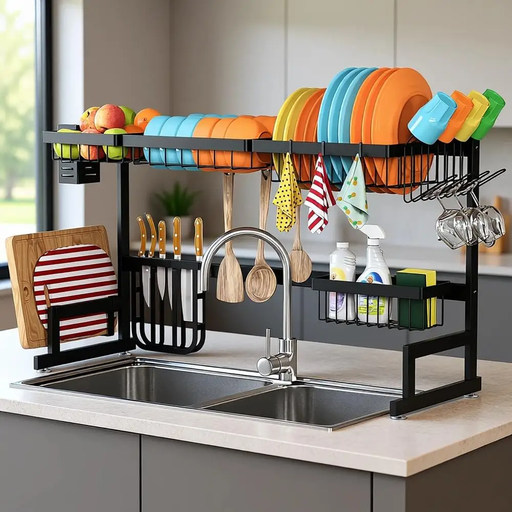 Adjustable Dual-Tier Stainless Steel Dish Drying Rack for Kitchen, Large Capacity, Black
Adjustable Dual-Tier Stainless Steel Dish Drying Rack for Kitchen, Large Capacity, Black