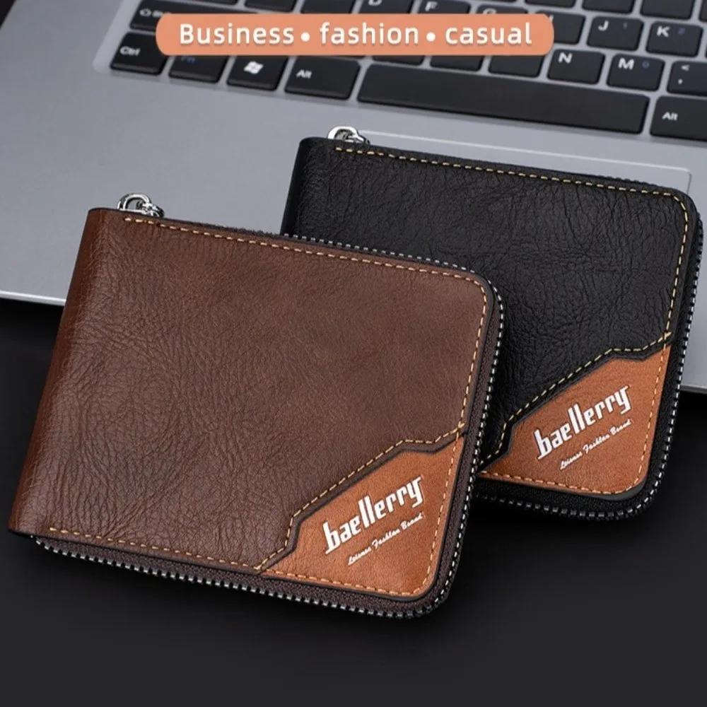 Leather Men's Short Wallet English Letter Urban Recreational Style Anti-theft Cash Bag ID Badge Holder Zipper Card Bag
Leather Men's Short Wallet English Letter Urban Recreational Style Anti-theft Cash Bag ID Badge Holder Zipper Card Bag