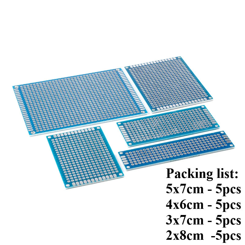 20Pcs Double Sided PCB Boards 2X8 3X7 4X6 5X7cm PCB Prototype Board Kit Printed Circuit Universal for DIY Soldering Project
20Pcs Double Sided PCB Boards 2X8 3X7 4X6 5X7cm PCB Prototype Board Kit Printed Circuit Universal for DIY Soldering Project