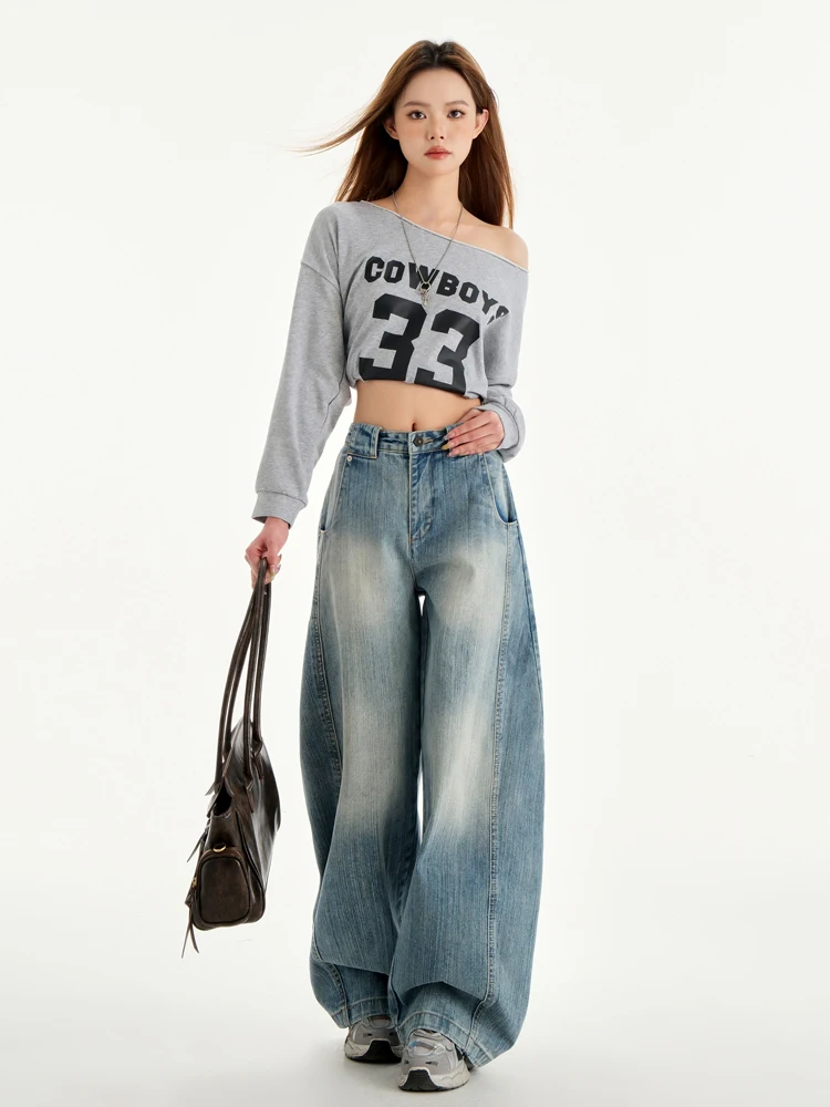 American Retro Wide Leg Silhouette Knife Jeans Spring New Design Street Style High Waist Long Pants Denim Blue Cotton Blend
American Retro Wide Leg Silhouette Knife Jeans Spring New Design Street Style High Waist Long Pants Denim Blue Cotton Blend