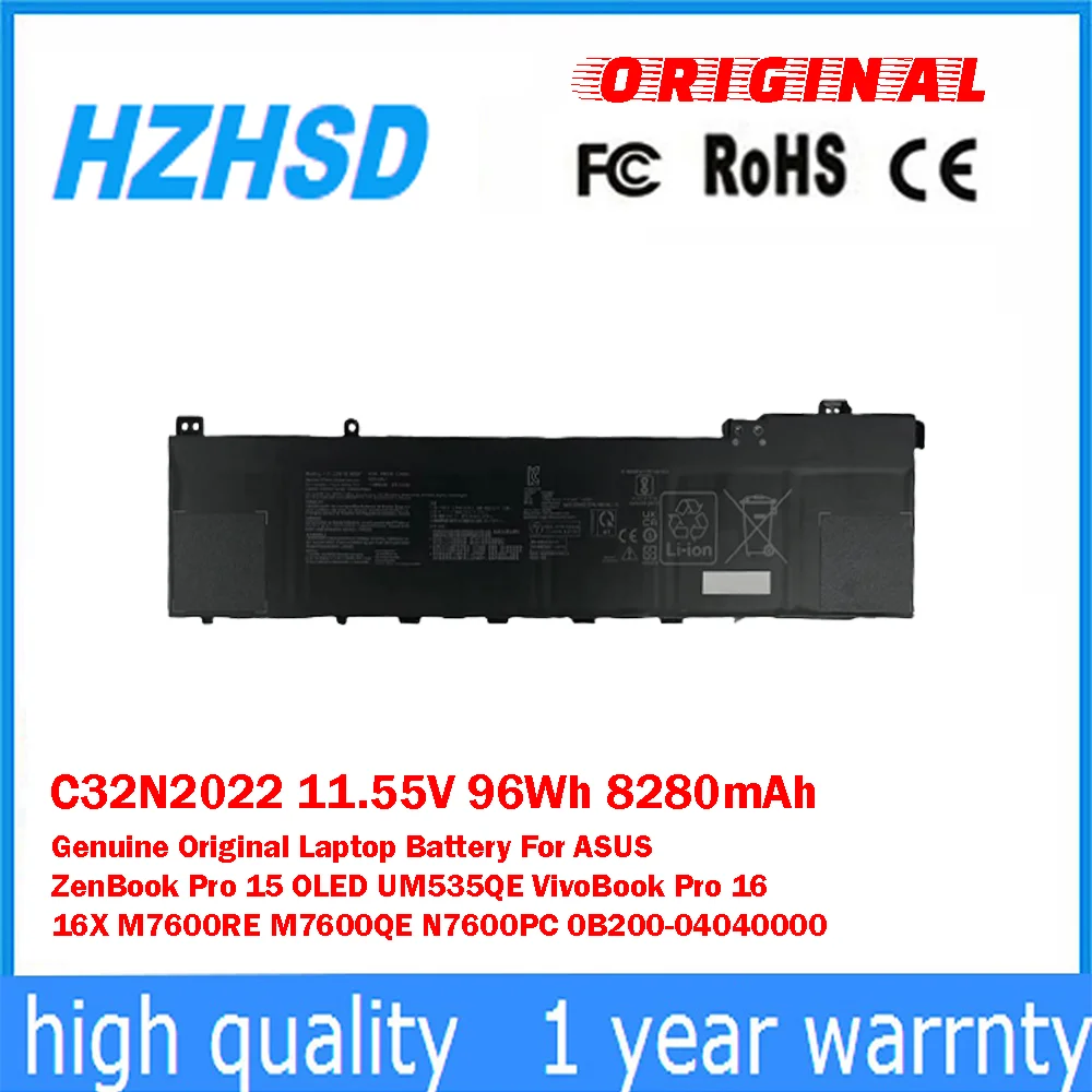 C32N2022 11.55V 96Wh 8280mAh Genuine Original Laptop Battery For ASUS ZenBook Pro 15 OLED UM535QE VivoBook Pro 16 16X M7600RE
C32N2022 11.55V 96Wh 8280mAh Genuine Original Laptop Battery For ASUS ZenBook Pro 15 OLED UM535QE VivoBook Pro 16 16X M7600RE