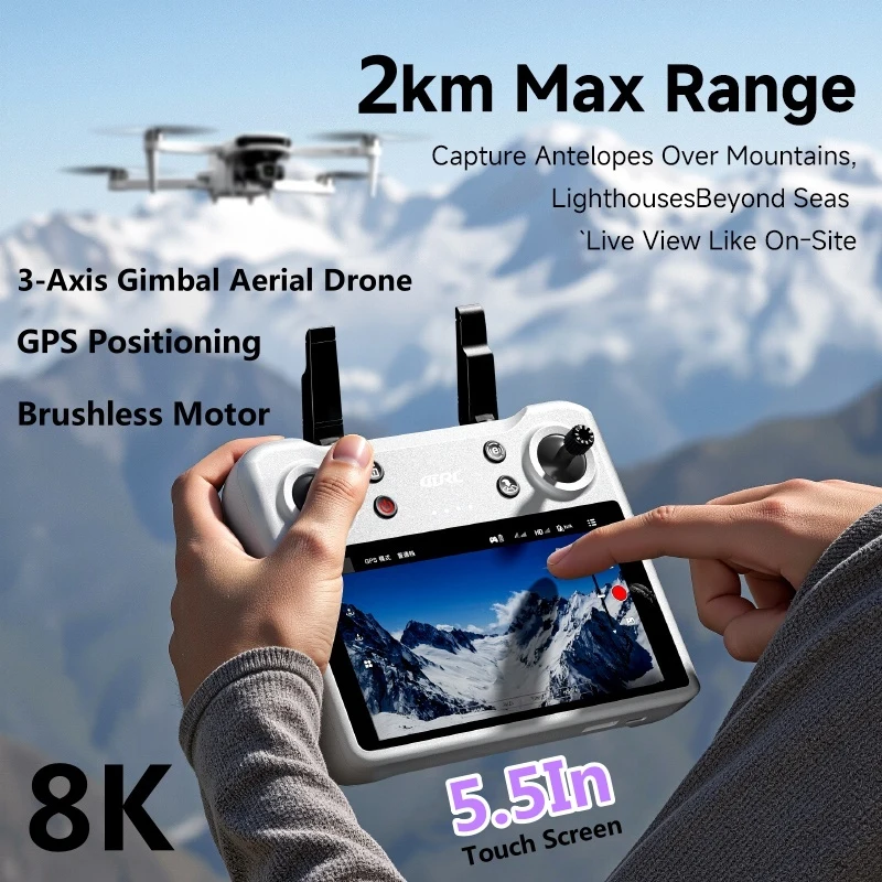 Smart AI 8K ESC Brushless WIFI FPV RC Drones 5G 3-Axis Gimbal GPS Follow Me Return 5.5in Touch Screen Remote control Quadcopter
Smart AI 8K ESC Brushless WIFI FPV RC Drones 5G 3-Axis Gimbal GPS Follow Me Return 5.5in Touch Screen Remote control Quadcopter