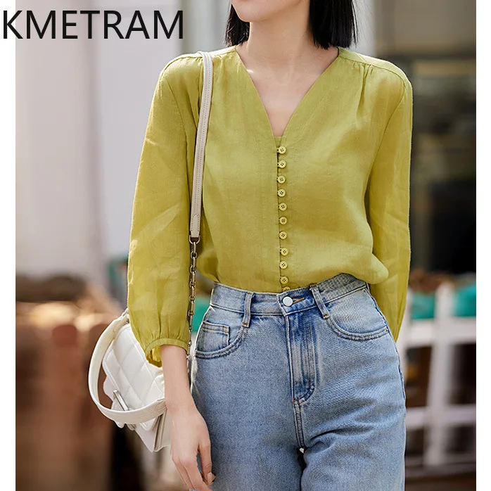 KMETRAM 4 Colors 100% Ramie Blouse Woman Breathable Tops for Woman Clothing High Quality V-Neck Solid Women's Shirts 2025 Tops
KMETRAM 4 Colors 100% Ramie Blouse Woman Breathable Tops for Woman Clothing High Quality V-Neck Solid Women's Shirts 2025 Tops