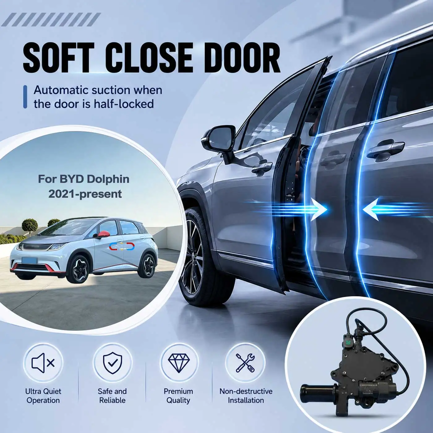For BYD Dolphin 2021-present Electric Soft Close Door Auto Pull-In Suction Lock Intelligent Silent Closer Kit
For BYD Dolphin 2021-present Electric Soft Close Door Auto Pull-In Suction Lock Intelligent Silent Closer Kit