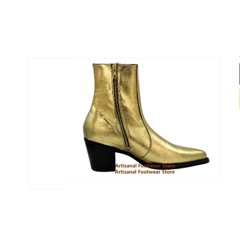 Gold Leather Chelsea Boots High-Top Size Zipper Pointy Toe Booties Height Increased Breathable Men Shoes Handmade Men Boots
Gold Leather Chelsea Boots High-Top Size Zipper Pointy Toe Booties Height Increased Breathable Men Shoes Handmade Men Boots