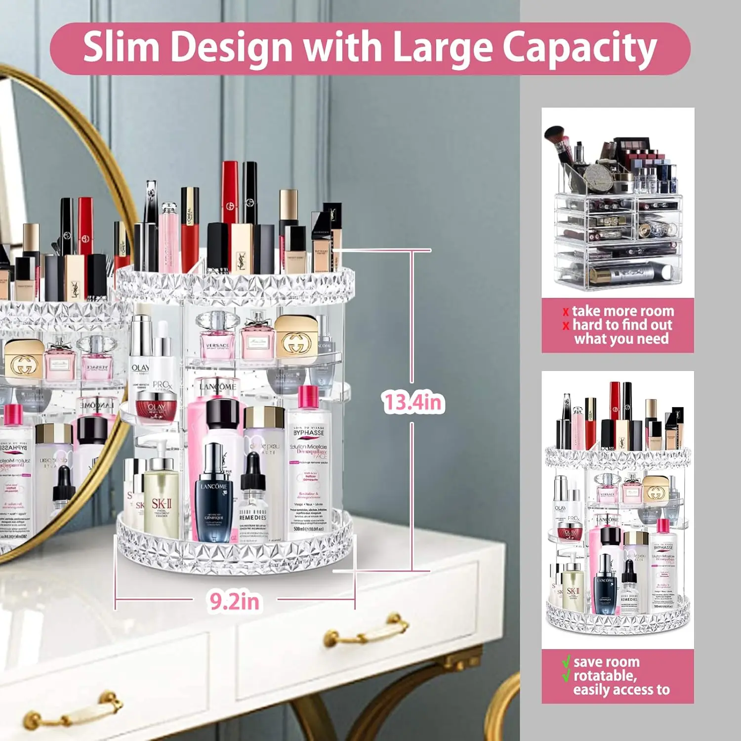 360 Rotating Makeup Organizer Perfume Organizer with 8 Adjustable Layer Clear Cosmetic Storage Display Case
360 Rotating Makeup Organizer Perfume Organizer with 8 Adjustable Layer Clear Cosmetic Storage Display Case