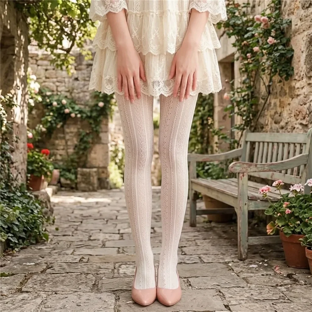 Breathable Hollow Vertical Striped Lace Pantyhose High Elastic Women Lolita JK Tights Elegant Mesh Sheer Stockings For Dress Daily Party Matching
Breathable Hollow Vertical Striped Lace Pantyhose High Elastic Women Lolita JK Tights Elegant Mesh Sheer Stockings For Dress Daily Party Matching