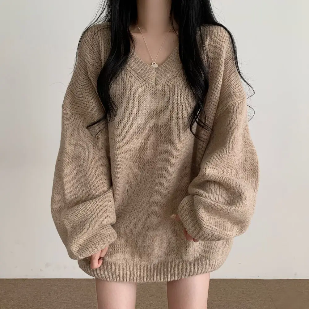 Korean Fashion Women Autumn Winter Knitted V Sleeve Lantern Sleeve Pullover Casual Loose Office Soft Thick Sweater Coat
Korean Fashion Women Autumn Winter Knitted V Sleeve Lantern Sleeve Pullover Casual Loose Office Soft Thick Sweater Coat