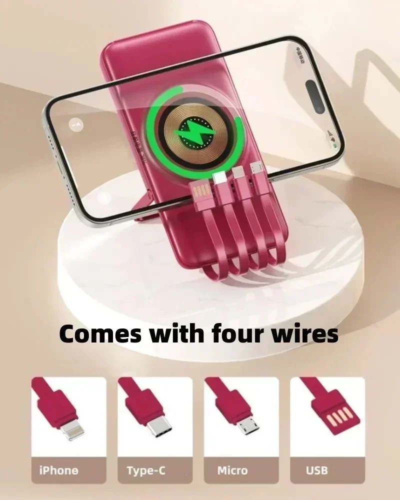 Wireless Power Bank 200000mAh, Fast Magnetic Suction, Portable, Built-in Cable, Three in One Durable Mobile Power Supply
Wireless Power Bank 200000mAh, Fast Magnetic Suction, Portable, Built-in Cable, Three in One Durable Mobile Power Supply