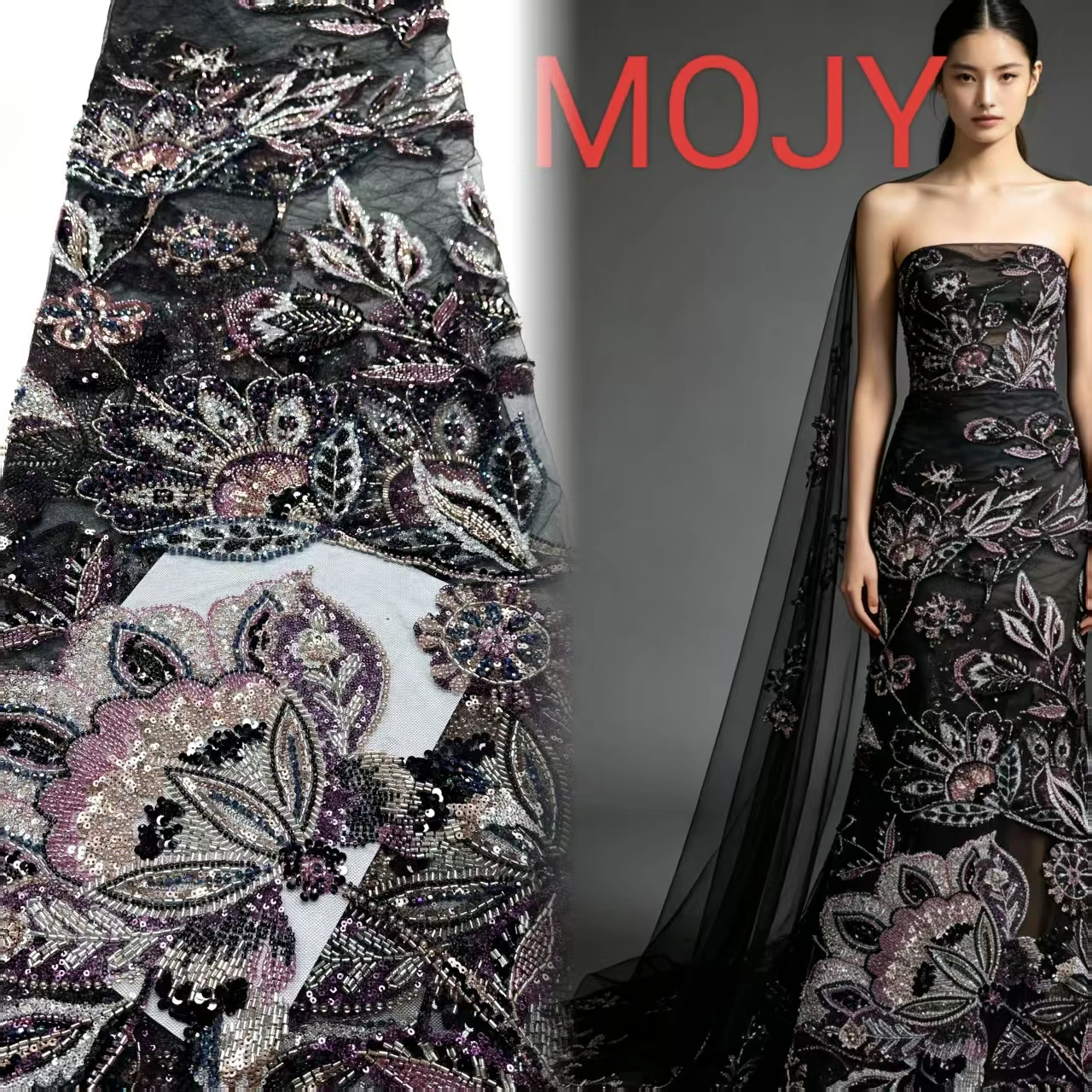 Heavy Duty Beaded Embroidery Lace Fabric Black Mesh Purple Floral Sequins Tulle Material For Mermaid Evening Party Dress
Heavy Duty Beaded Embroidery Lace Fabric Black Mesh Purple Floral Sequins Tulle Material For Mermaid Evening Party Dress