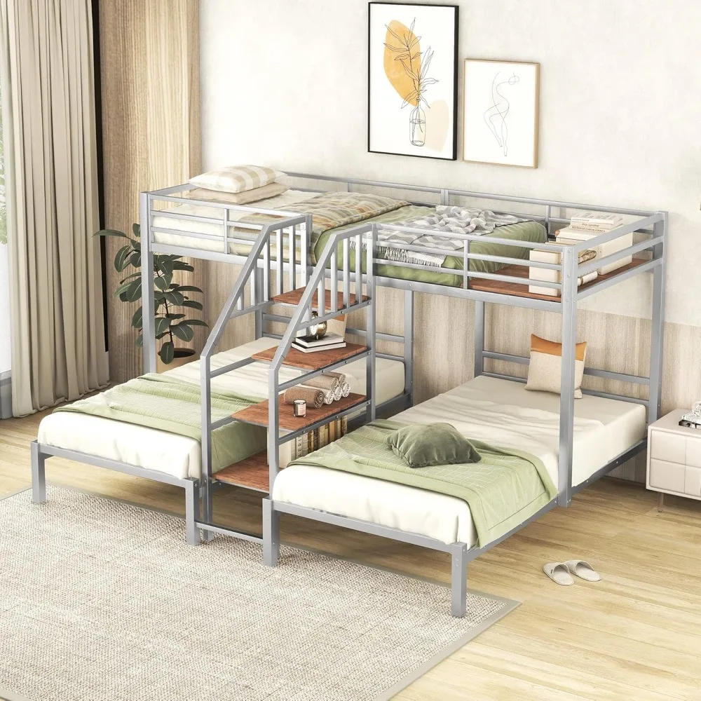 Kids Metal Bunk Bed - Twin Over Twin with Triple Layer and Storage Steps 
Kids Metal Bunk Bed - Twin Over Twin with Triple Layer and Storage Steps
