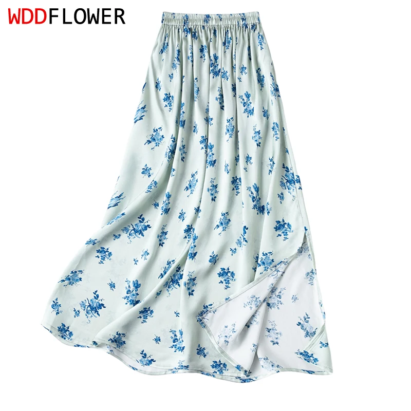 100% Mulberry Silk 16 Momme Charmeuse Silk Soft Smooth Green Blue Floral Printed Women Midi Skirt Summer M1653
100% Mulberry Silk 16 Momme Charmeuse Silk Soft Smooth Green Blue Floral Printed Women Midi Skirt Summer M1653