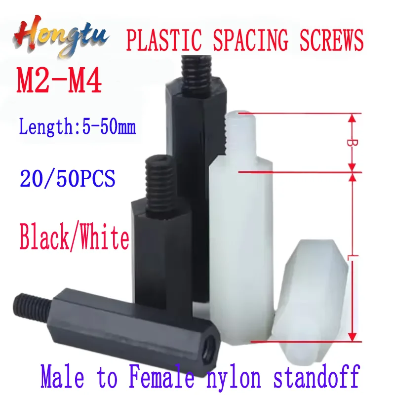10-50pcs M2-M4 Male-to-Female Nylon Standoffs: White/Black PCB Spacer Columns (L+6), Plastic Spacing Screws
10-50pcs M2-M4 Male-to-Female Nylon Standoffs: White/Black PCB Spacer Columns (L+6), Plastic Spacing Screws