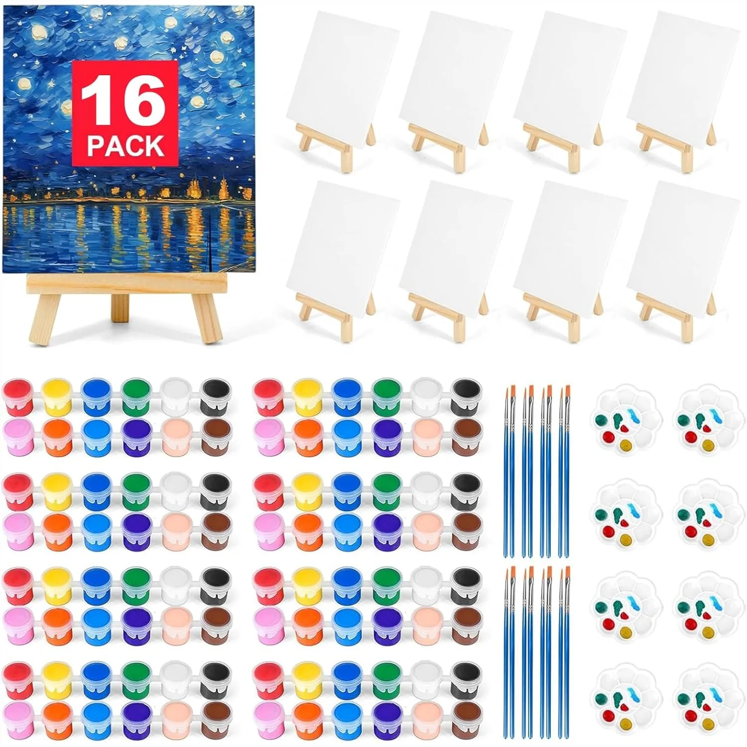 16 Pack 8x10 Inch Canvas Boards for Painting with 32 Brushes, 16 Paint Trays, 32 Acrylic Paint and Easel Set, Art Supplies for
16 Pack 8x10 Inch Canvas Boards for Painting with 32 Brushes, 16 Paint Trays, 32 Acrylic Paint and Easel Set, Art Supplies for