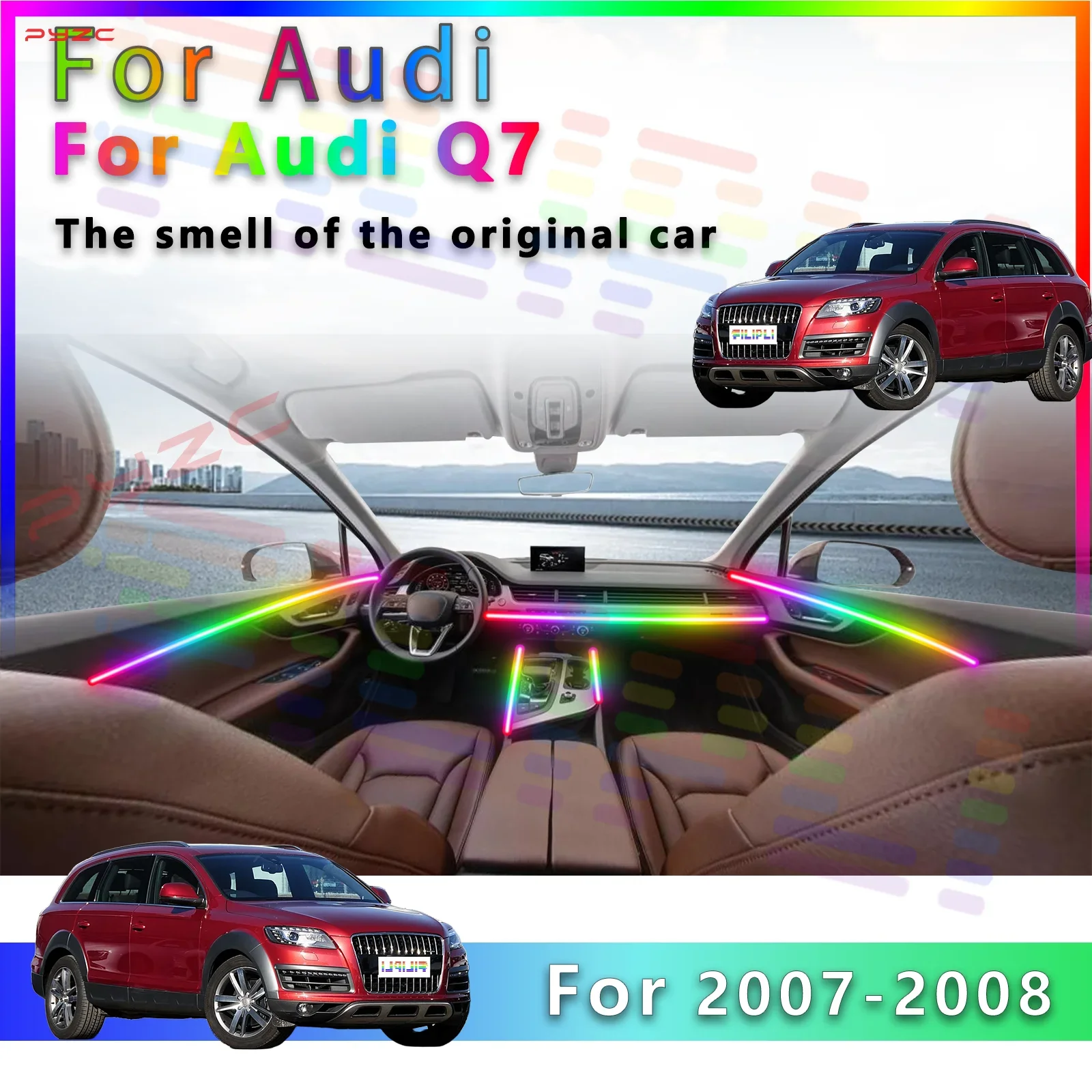 For Audi Q7 1 LED RGB Symphony Decoration Light Strip for Interior 64Color Adjustable Modes to Elevate Driving Enjoyment
For Audi Q7 1 LED RGB Symphony Decoration Light Strip for Interior 64Color Adjustable Modes to Elevate Driving Enjoyment