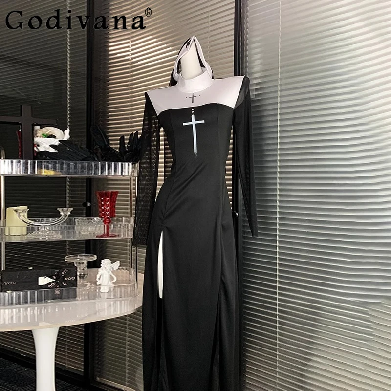 Pure Dark Goth Cosplay Women's Dress Sexy High Split Long Sleeve Halloween Dress Female Role Play Carnival Party Dress
Pure Dark Goth Cosplay Women's Dress Sexy High Split Long Sleeve Halloween Dress Female Role Play Carnival Party Dress