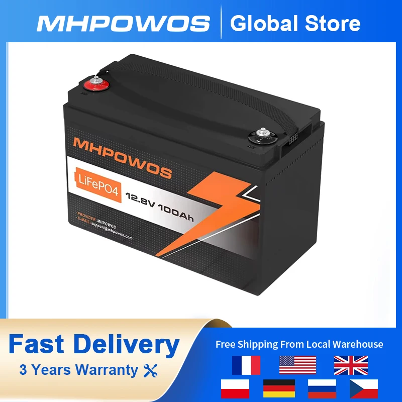 MHPOWOS 12V 100Ah LiFePo4 Battery Built-in BMS Lithium Iron Phosphate Cells Pack Max 15000 Cycles For Golf Cart Solar For Boat
MHPOWOS 12V 100Ah LiFePo4 Battery Built-in BMS Lithium Iron Phosphate Cells Pack Max 15000 Cycles For Golf Cart Solar For Boat
