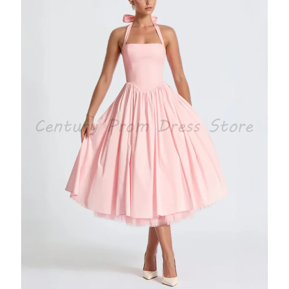 Blush Pink Halter Neck Midi Prom Dress Square Neck Bow Back A-Line Tulle Lined Retro Cocktail Party Dress For Women
Blush Pink Halter Neck Midi Prom Dress Square Neck Bow Back A-Line Tulle Lined Retro Cocktail Party Dress For Women