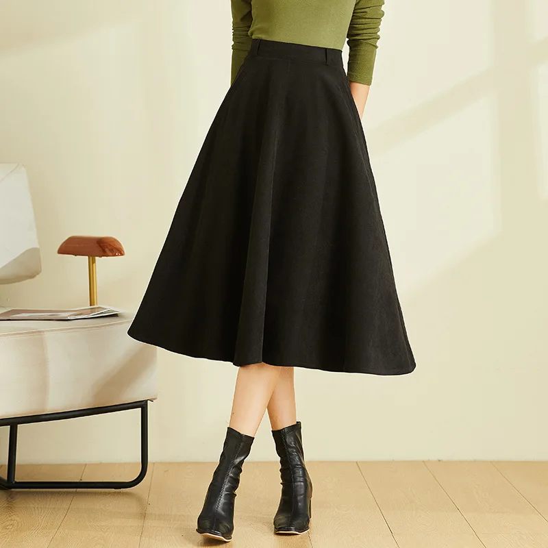 Black A-Line Midi Skirt Women's High Waist Drapey Retro Style Slimming Hip Covering Autumn Winter Fashion Polyester
Black A-Line Midi Skirt Women's High Waist Drapey Retro Style Slimming Hip Covering Autumn Winter Fashion Polyester