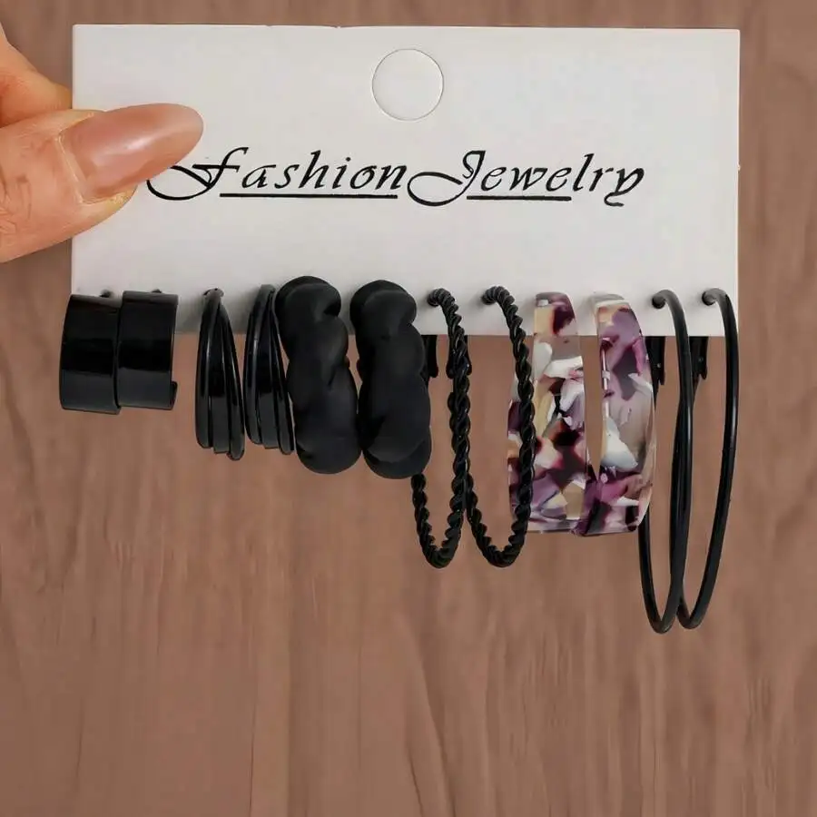 11 Pairs Black C-Shaped Earrings Set With Twisted And Hoop Styles For Women
11 Pairs Black C-Shaped Earrings Set With Twisted And Hoop Styles For Women