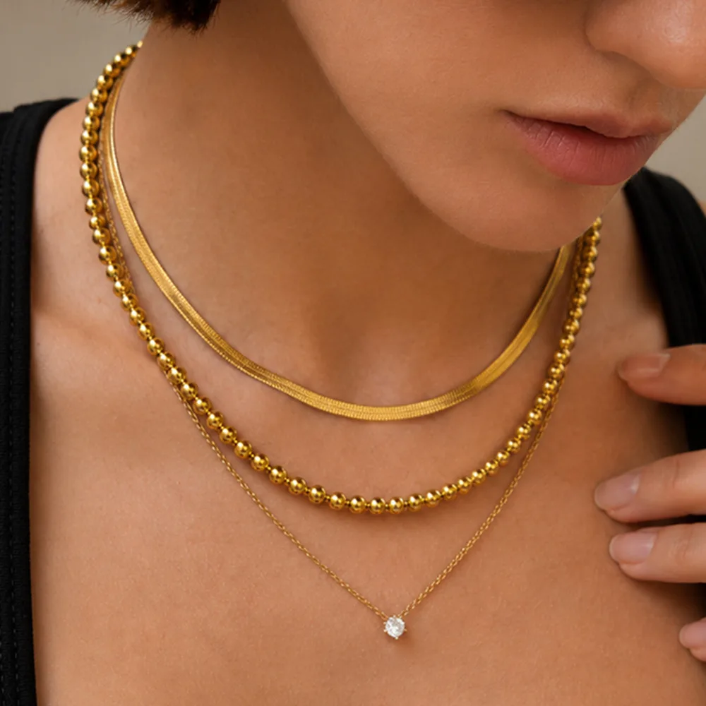 PuRui 3Pcs/Set Retro Stainless Steel Beads Snake Chain Necklace Women Luxury 18K Gold-plated Zircon Pendant Clavicle Chain
PuRui 3Pcs/Set Retro Stainless Steel Beads Snake Chain Necklace Women Luxury 18K Gold-plated Zircon Pendant Clavicle Chain