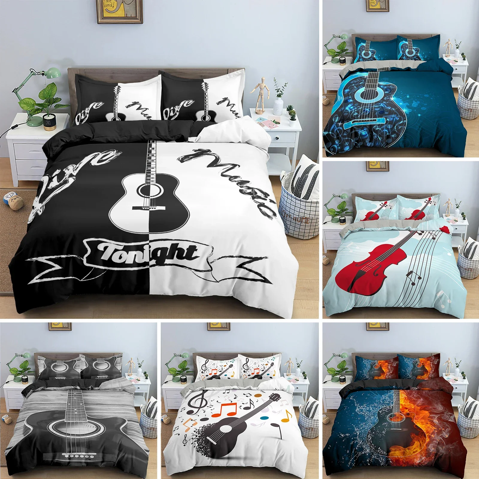 Music Guitar Bedding Set King Queen Heavy Metal Punk Rock Duvet Cover for Teen Boy Musical Note 2/3PCS Polyester Comforter Cover
Music Guitar Bedding Set King Queen Heavy Metal Punk Rock Duvet Cover for Teen Boy Musical Note 2/3PCS Polyester Comforter Cover