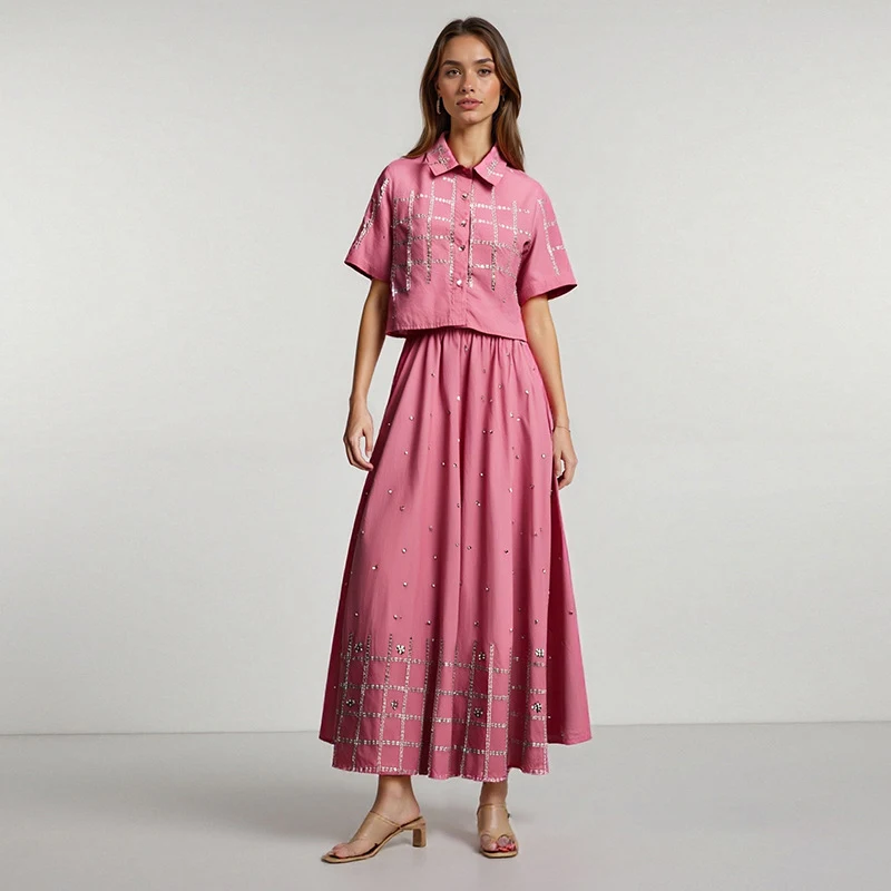 Retro with Diamonds Skirt Outfit Spring Women Lapel Short Sleeved Shirt+High Waist Loose Bust Skirt Summer Casual Two Piece Set
Retro with Diamonds Skirt Outfit Spring Women Lapel Short Sleeved Shirt+High Waist Loose Bust Skirt Summer Casual Two Piece Set