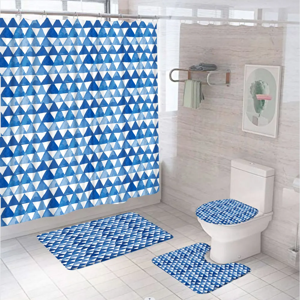 Geometric Blue Triangle Abstract Shower Curtain Sets Non Slip Rug Toilet Cover Bath Mats Tie-dye Art Bathroom Decor Accessories
Geometric Blue Triangle Abstract Shower Curtain Sets Non Slip Rug Toilet Cover Bath Mats Tie-dye Art Bathroom Decor Accessories